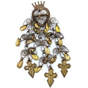 Vintage Norway Solje Heart Crown Dove Cross Silver Gold Bunad Pin Brooch 830